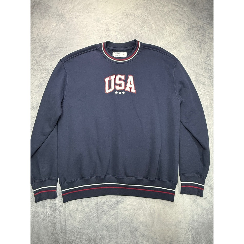 Hollister Sweatshirt Mens‎ sz L USA Embroidered Navy Blue Preppy collegiate